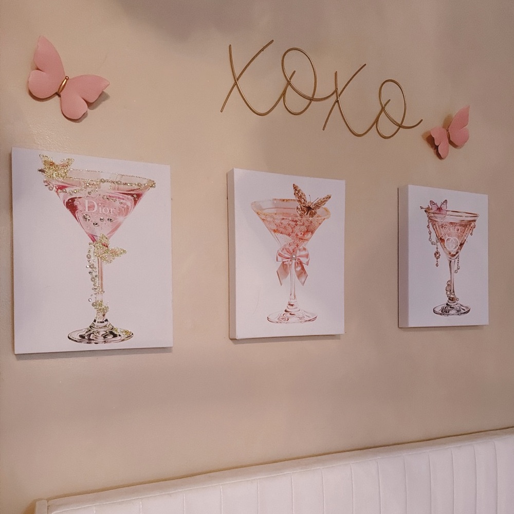 Blush Pink Cocktail Canvas Wall Art Set